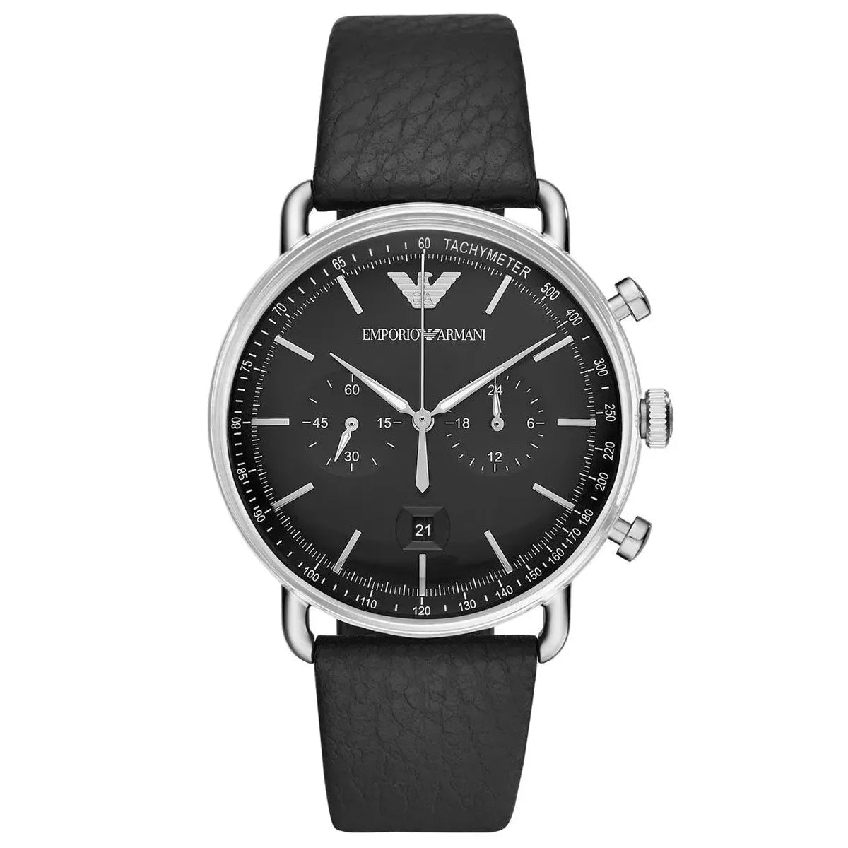 Emporio Armani Aviator AR11143 Men's Watch – 43mm Black Dial Leather