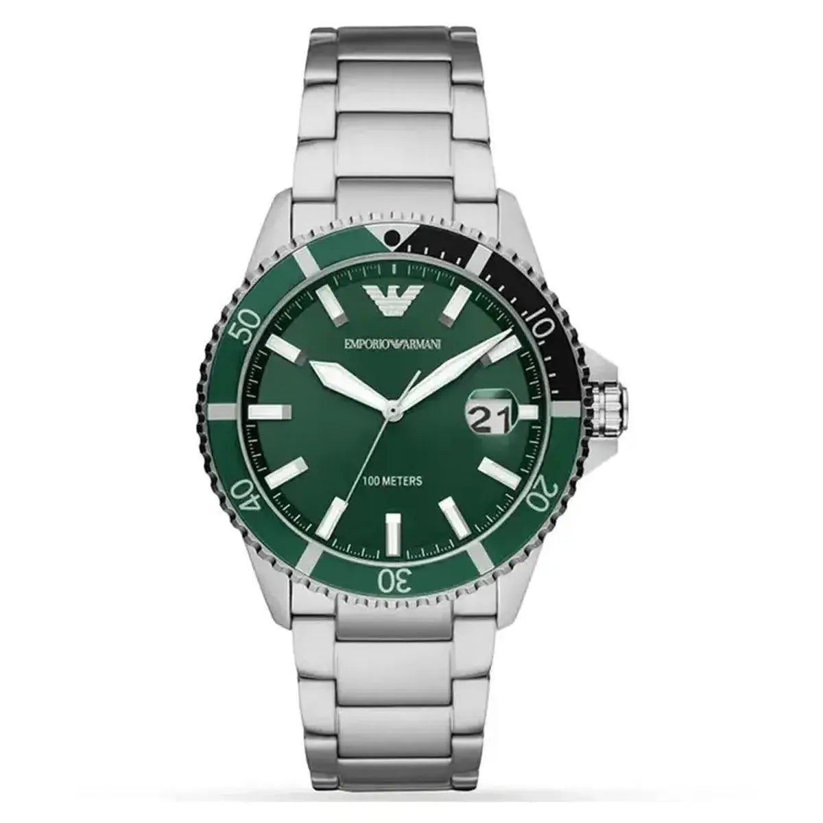 Emporio Armani Diver AR11338 Men's Watch – 42mm Green Dial Stainless Steel