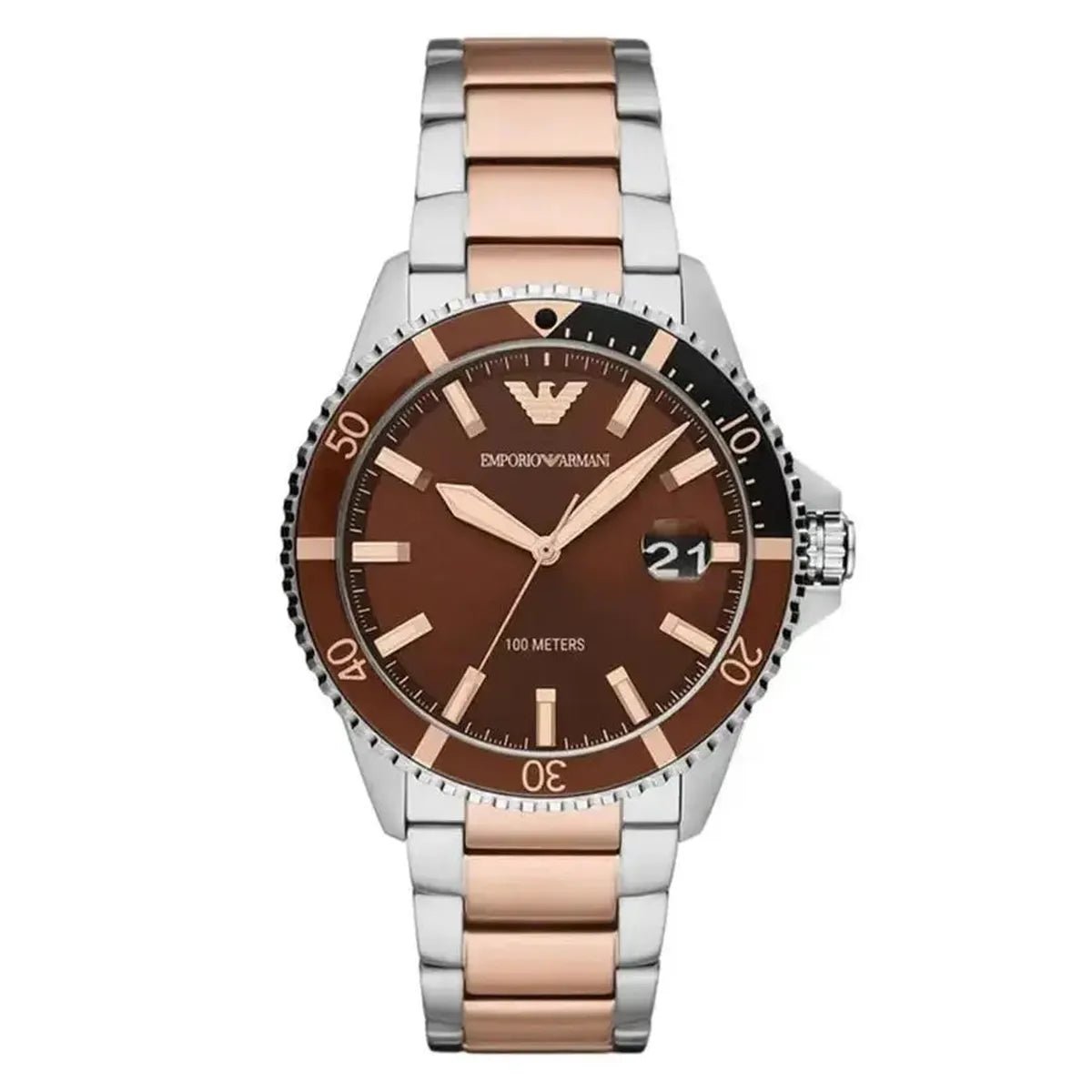 Emporio Armani Diver AR11340 Men's Watch – 42mm Brown Dial Stainless Steel