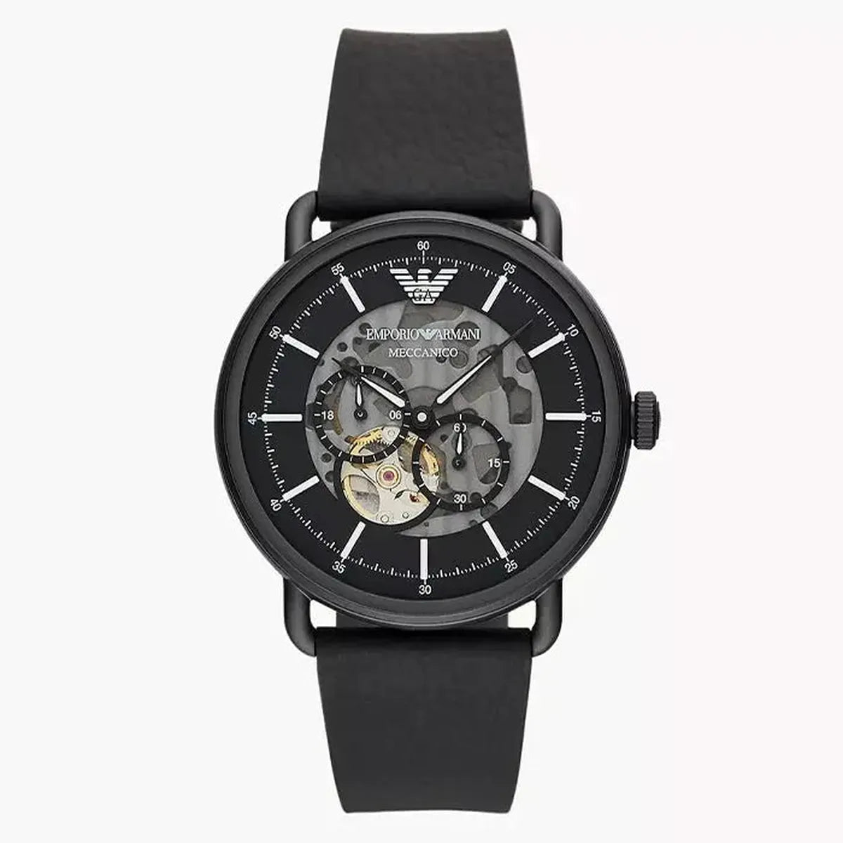Emporio Armani Aviator Meccanico AR60028 Men's Watch – 43mm Black Dial Leather