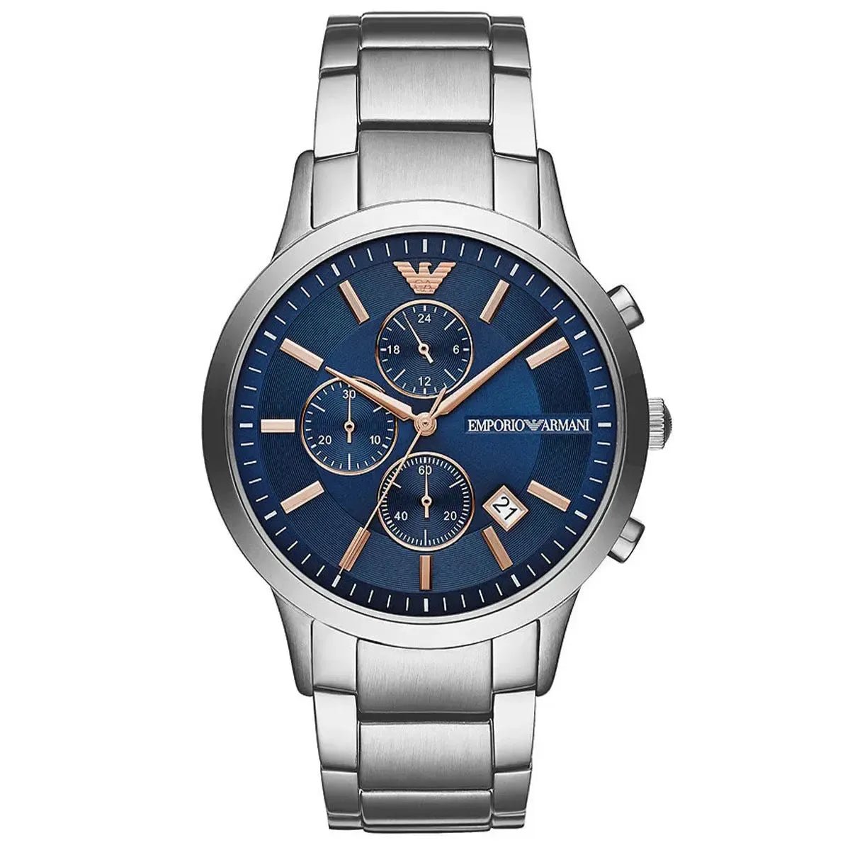 Emporio Armani Renato AR11458 Men's Watch – 43mm Blue Dial Stainless Steel