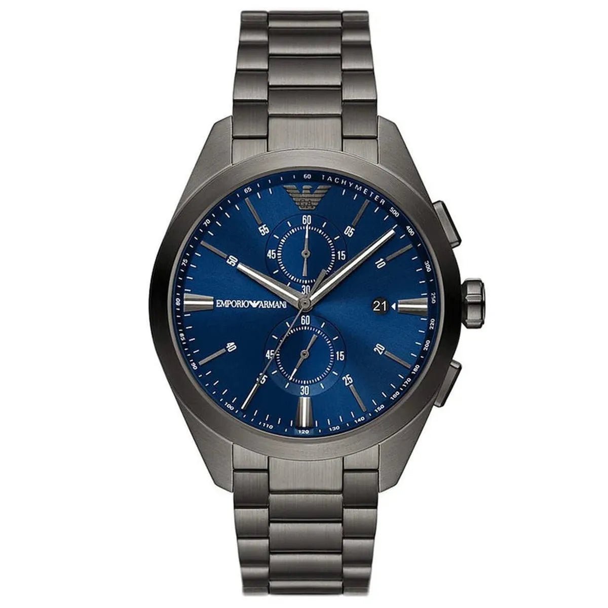 Emporio Armani Claudio AR11481 Men's Chronograph Watch – 43mm Blue Dial Gunmetal Steel Bracelet