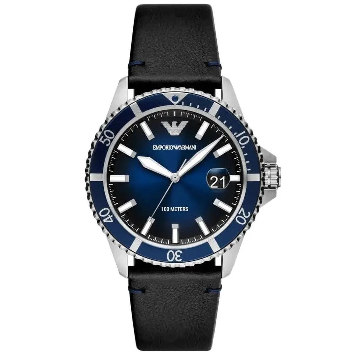 Emporio Armani AR11516 Sea Diver Men's Watch – 42mm Blue Sunray Dial with Black Leather Strap