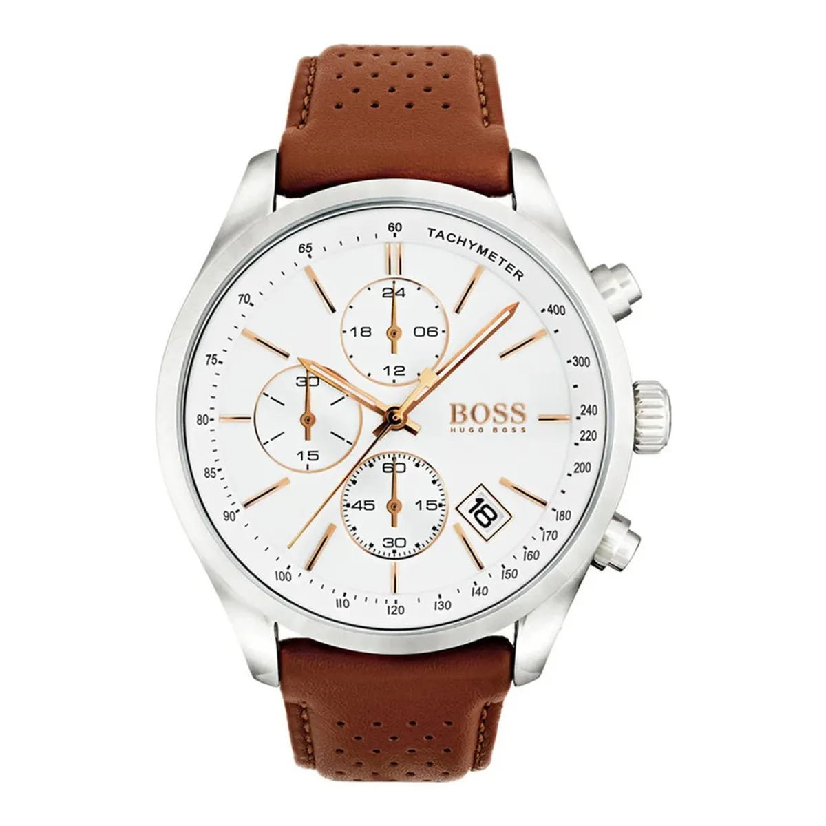 BOSS Grand Prix 1513475 Men's Watch – 44mm White Dial Leather