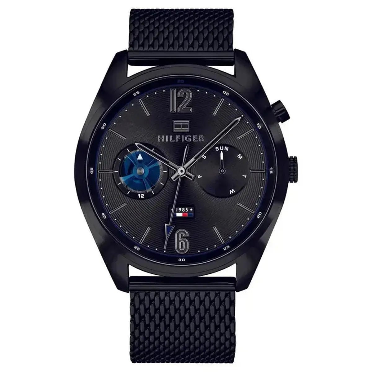 Tommy Hilfiger Deacon 1791547 Men's Multi-Function Watch – 44mm Black Dial Black Mesh Bracelet