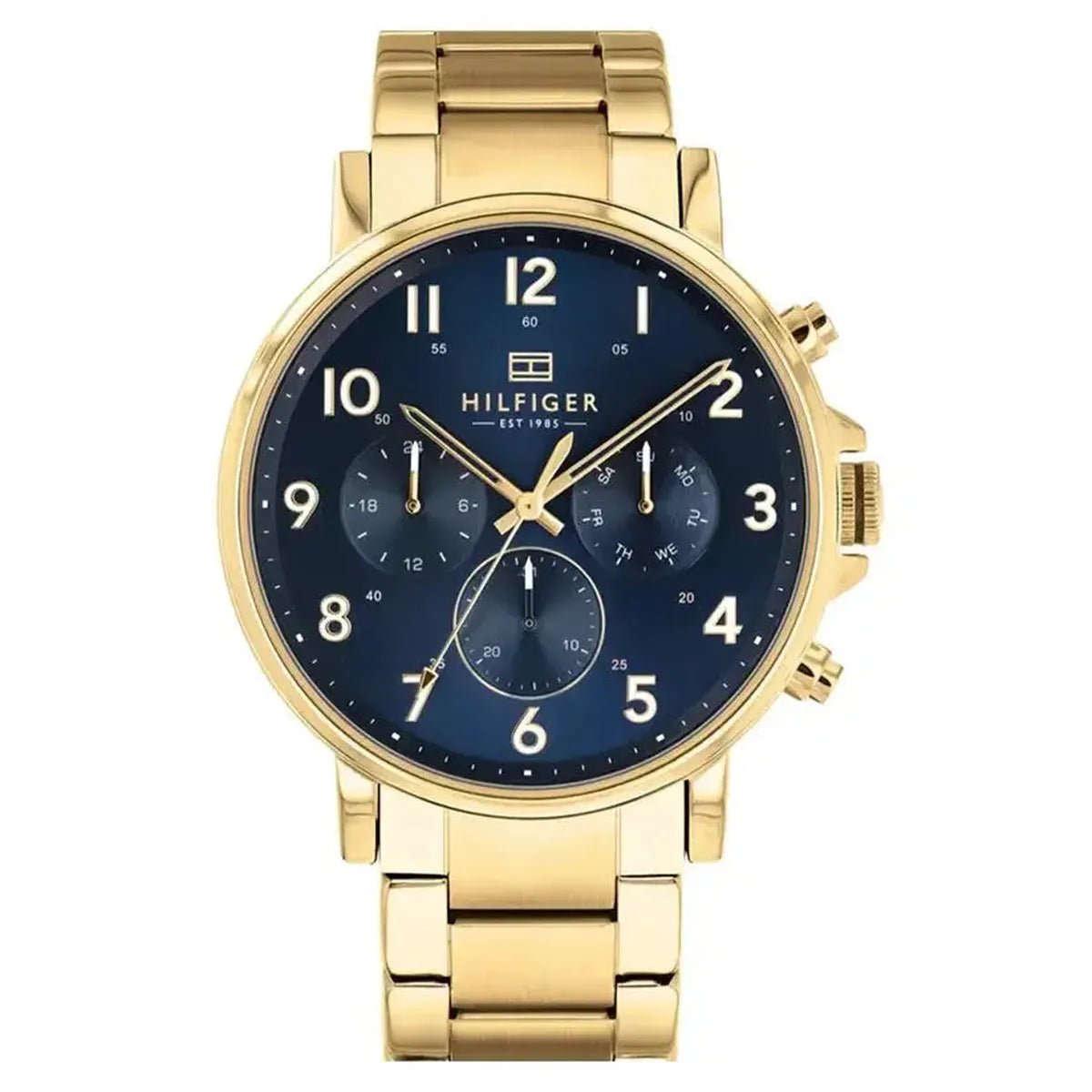 Tommy Hilfiger Daniel 1710384 Men's Multifunction Watch – 44mm Blue Dial Gold Tone Steel Bracelet